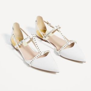 ZARA Pointy White Flats w/gold studs - SZ 39